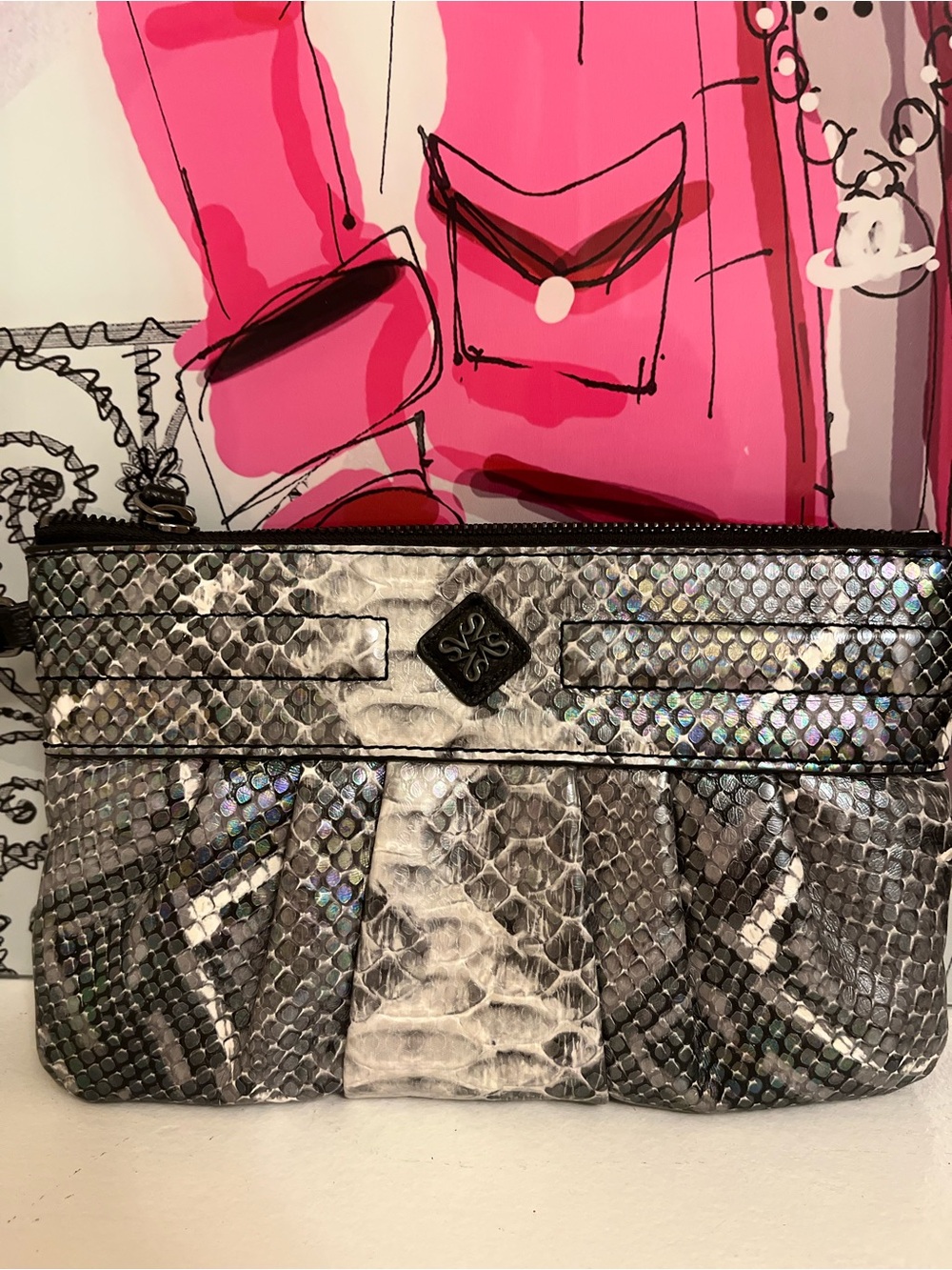 Simply Vera Vera Wang Iridescent Gray Snakeskin-Effect Wristlet Clutch